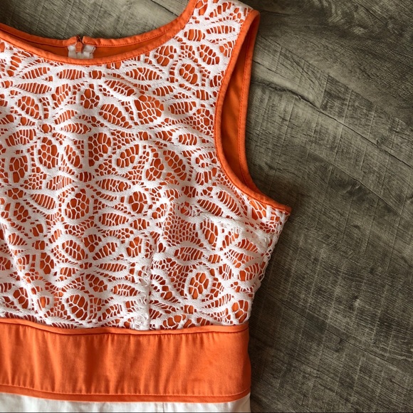 London Times Orange Lace Overlay Sheath Dress, size 10 - Picture 6 of 8